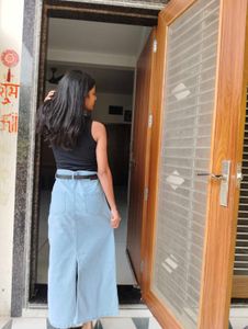 Light Blue Denim Maxi Skirt