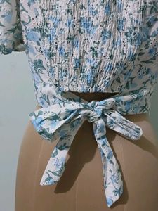Floral Smocked Crop Top with Tie