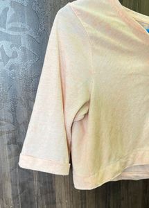 cream peach  colour Cropped Henley Top