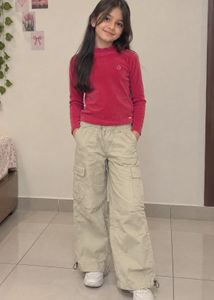Pink Velvet Top & Cargo Pants Set