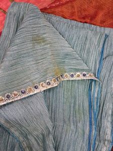 Beautiful Teal Green Crinkled Saree with blouse