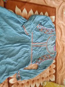 Embroidered Denim Kurta