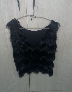 Zara Black Fringed Crop Top