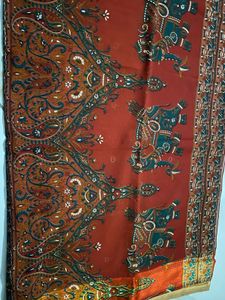 Elegant Red Saree with Elephant Print