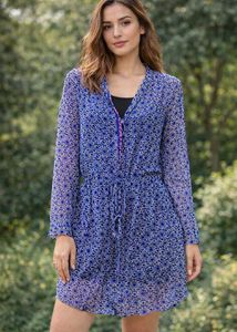 Blue Floral Print Mini Dress