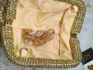 Sparkling Gold Clutch Bag with Chain