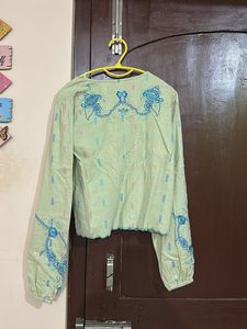 Boho Embroidered Tie-Front Blouse