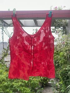 Red Floral Lace Blouse