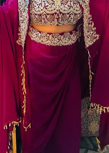 Maroon Lengha With Elaborate Detail