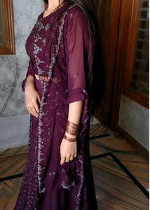 hand work 4 piece wine colour dress