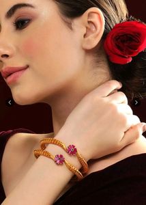 Gold-plated Bangles with Floral Design