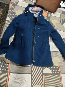 Blue Hooded Buttoned Coat winters and dress free
