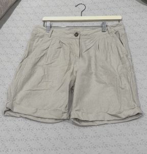 Beige Linen Unisex Shorts