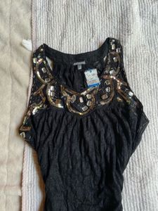 vintage Sparkly Embellished Black Top