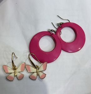 Chic Pink Hoop &amp; Butterfly Earrings Set