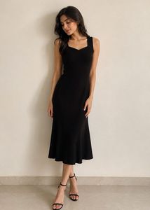 Black Heart Neck Ribbed Dress