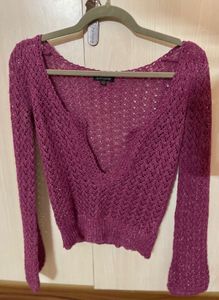 Sparkly Purple Knit Long-Sleeves Top (SIZE -S)