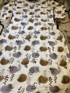 White Kurta with Botanical Print
