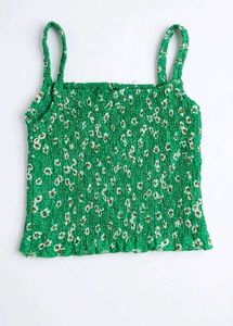 Green Floral Smocked Crop Top