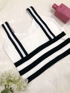 Shein Striped White and Black Crop Top