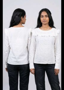 White Textured Long Sleeve Top