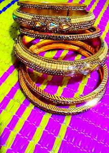 Sparkling Gold Bangles with Embellishments