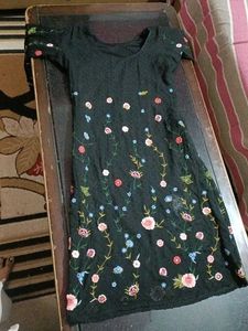 Floral Embroidered Black Dress