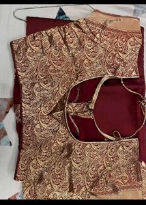 Maroon Saree with Gold Brocade Blouse