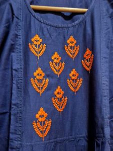 Blue Embroidered Cotton Kurta
