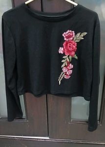 Black Floral Crop Top - L/XL Size