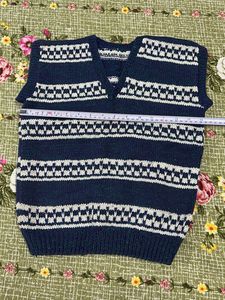 Navy &amp; White Striped Knit Vest