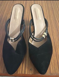 black Velvet and Brown Bow Heels