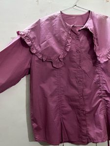 vintage  Pink Ruffle cape collar shirt