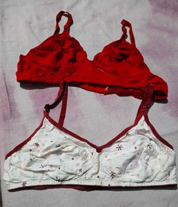Comfortable Red & Printed Bras (Set of 2)