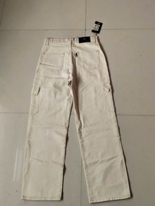Beige Wide Leg Cargo Pants