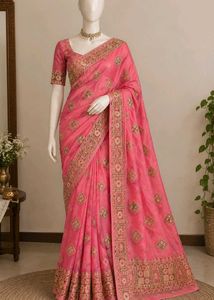 Elegant Pink Embroidered Saree