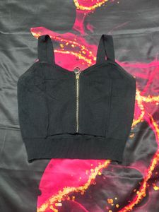 Black Zip-Up Crop Cut out Tank Top