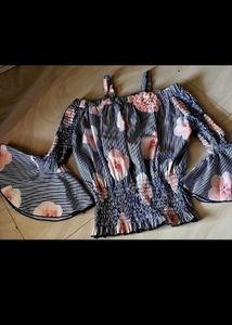 Chic Off-Shoulder Floral Striped Blouse