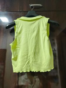 Zudio Lime Green Collared Crop Top