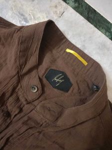 Elegant Brown Textured Button-Up Shirt