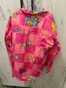 Pink Graphic Print Button-Up Shirt