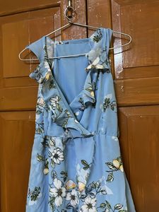 Floral Print Light Blue Summer Dress