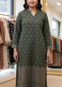 Olive Green Printed Kurta