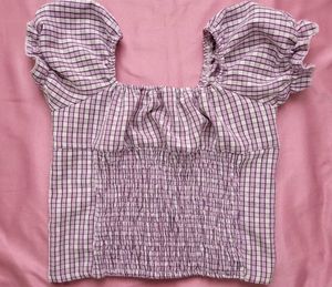 Cute Plaid Puff Sleeve Crop Top