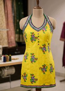 Yellow Floral Halter Neck kurti