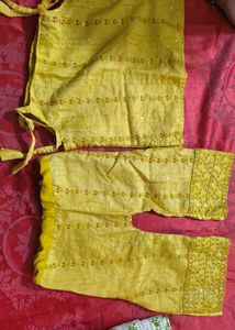 Yellow Embroidered Kurta Setand skirt top