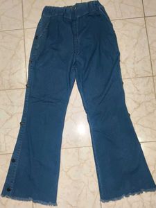 Blue Bell Bottom Jeans with Button Detail