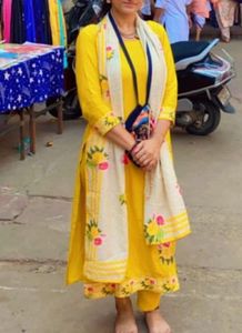 Vibrant Yellow Floral Kurta Set