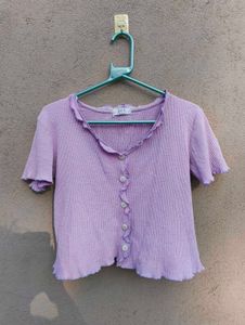 Cute Purple Ruffle Trim Top