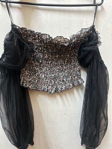 Floral Off-Shoulder Mesh Sleeve Top